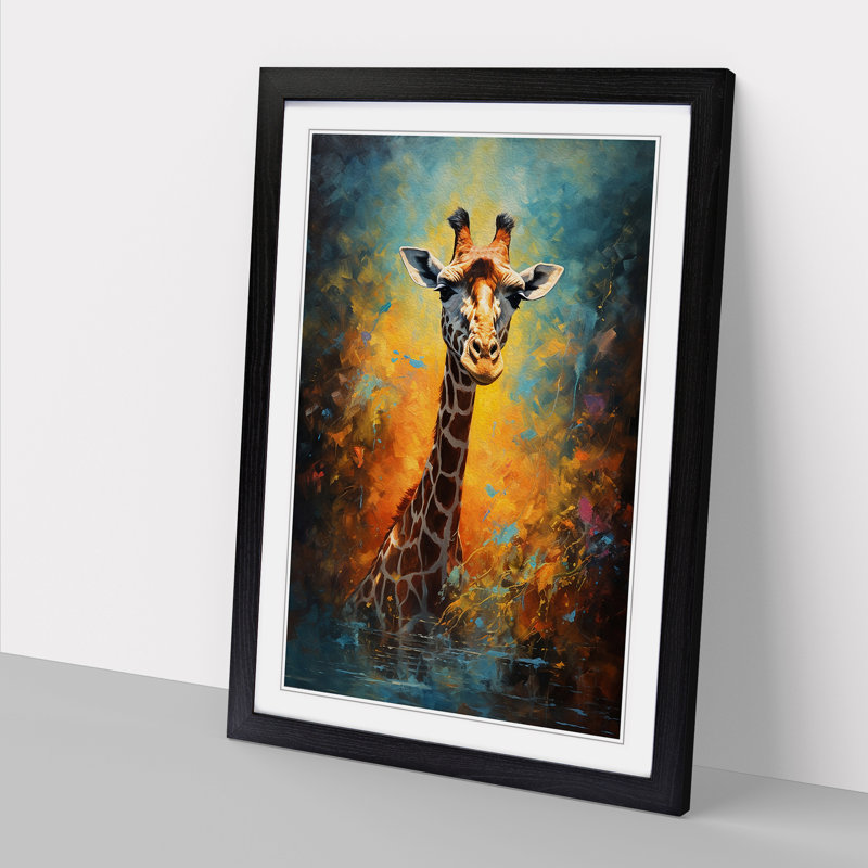 Giraffe Impressionism - Framed Print, 46cm H x 34cm W x 2cm D, Black