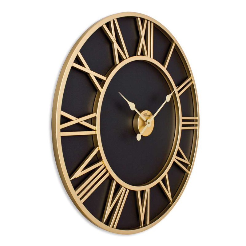 Horloge murale élégante 30 po x 30,0 po | Conception dorée et noire, 90% acier / 10% panneau de fibres à densité moyenne | Mouvement de balayage silencieux pour des espaces de vie paisibles | Parfait pour la décoration intérieure et les intérieurs modernes