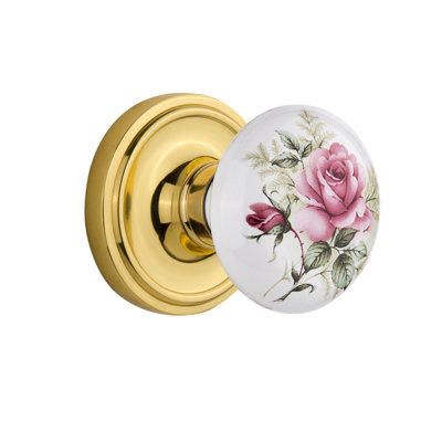 Rosette classique avec bouton de porte en porcelaine blanche