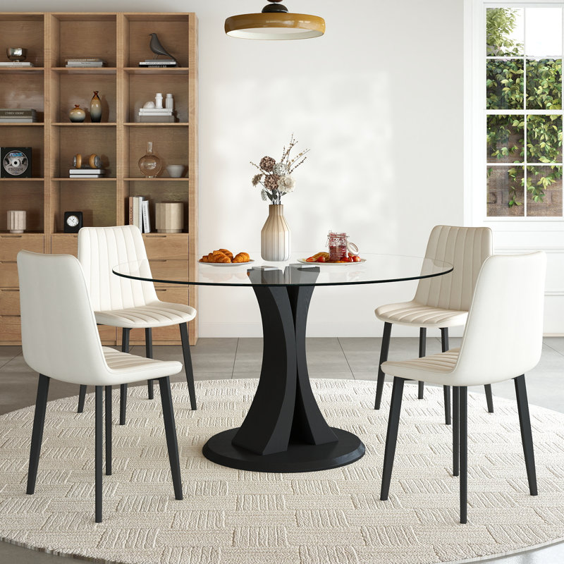 Modern Round Glass Pedestal Dining Set for Kitchen, Dining Room, Apartment