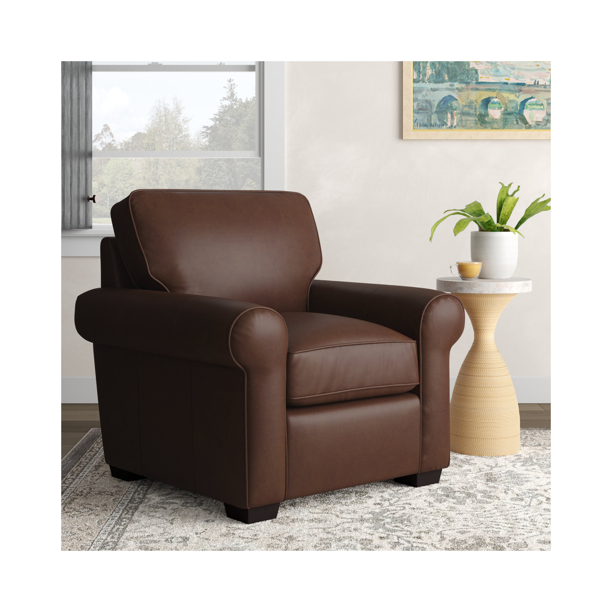 Porter Genuine Leather Armchair, Steamboat Driftwood Genuine Leather