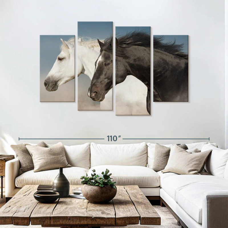 Brampt chevaux blancs et noirs, H 54 po x l 84 po