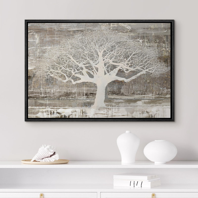 «Grunge White Forest Tree Silhouette Nature Landscape Botanical Floral», reproduction sur toile, H 16 po x l 24 po x P 1,5 po