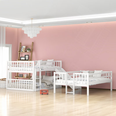 Triple Bed With Built-In Ladder And Slide, Triple Bunk Bed With Guardrails