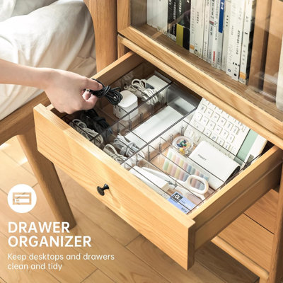 2 Pcs Clear Cable Charger Organizer Box, Large，Adjustable Compartments, Stackable to Save Space, 14 Wire Ties, Easy Access, Fits Drawer, Desk ， Office