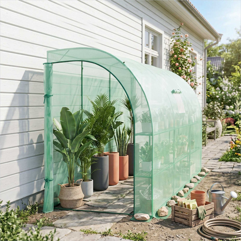 Housse en PE verte et serre en acier pour l'extérieur avec tablettes, 46,5 po x 23,2 po x 33 po, Green
