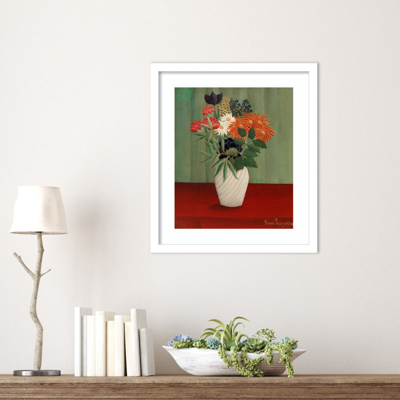 "Bouquet de fleurs" par Henri Rousseau, H 17 po x l 15 po x P 1 po, Blanc