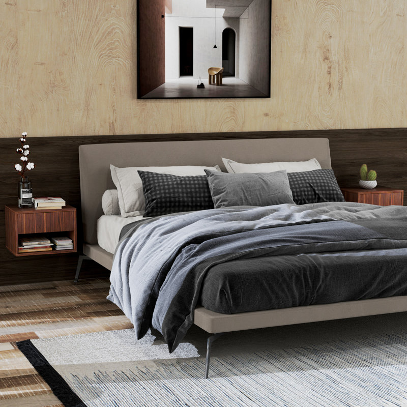 Floating Nightstand Set of 2 with Drawer and Shelf, Brown