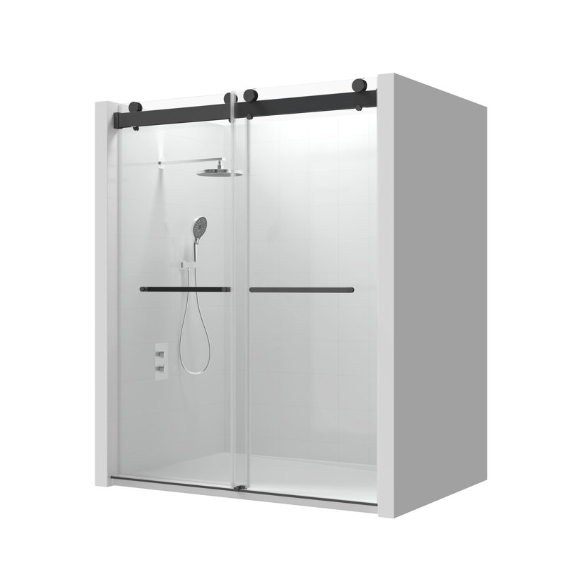 Double porte de douche coulissante sans cadre à fermeture en douceur