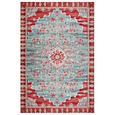 Gulustan Blue Red Oriental Machine Printed Cotton Polyester Area Rug