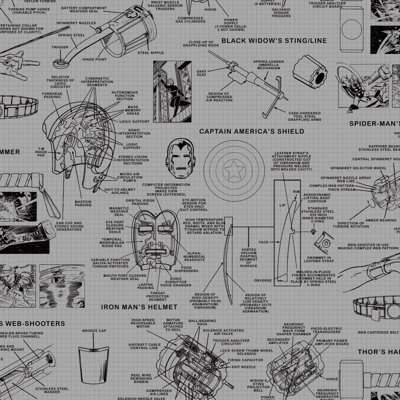 Rouleau de papier peint L 33 pi x l 20,5 po Marvels Heroes Schematics