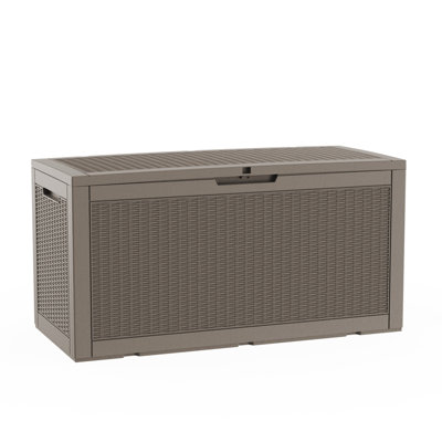 100 Gallon Rattan-style Lockable Deck Box, Water Resistant Resin