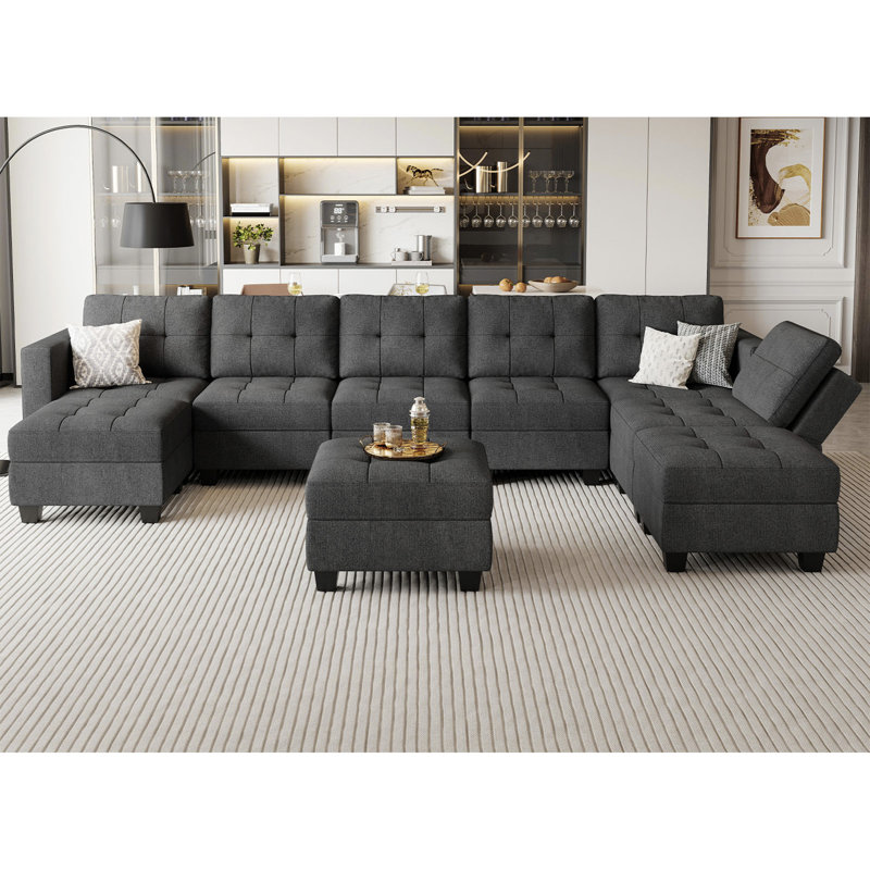 Ashbury Ivery 143'' U Shaped Couch Modern Modular Polyester Blend Sectional Sofa with Cushion, Dark Gray Polyester Blend