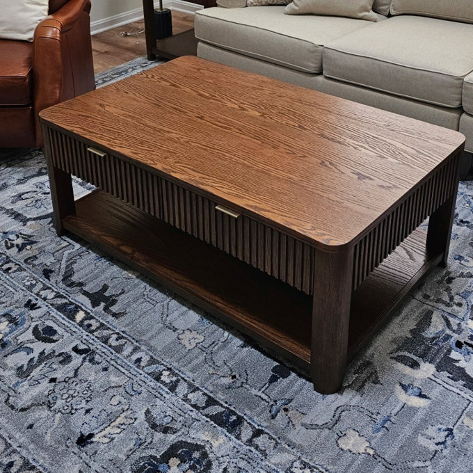 Jadida Francisco Modern 48'' W Oak Veneer Fluted Solid Wood Coffee Table with 2 Drawer - Walnut