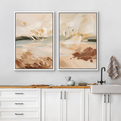 Neutral Abstract Landscape Earth Tone Minimal Wall Decor for Living Room Bedroom Framed Canvas Master Bedroom Wall Art Work 2 Pieces Print