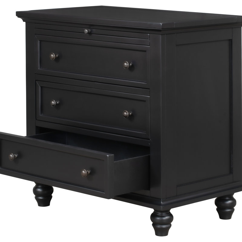 3 armoires en bois noires - amplement d'espace de rangement, table de bout polyvalente avec plateau de rangement en bois massif noir Ustyle, idéal pour chambre à coucher ou bureau