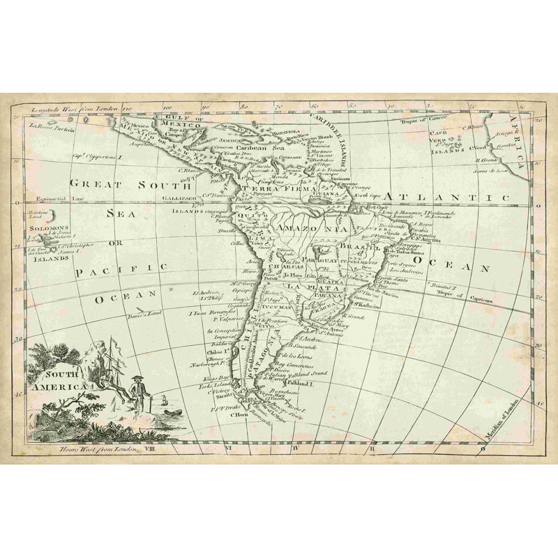 Carte de l'Amérique du Sud, H 32 po x l 48 po