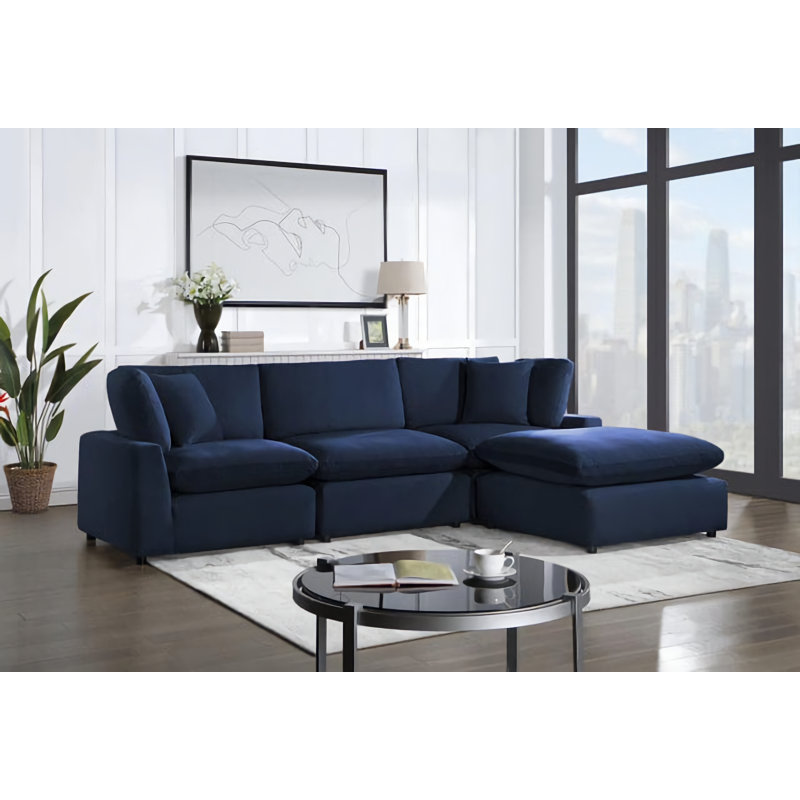Asiri Upholstered L-Shaped Sectional, Rose Velvet, Right Hand Facing