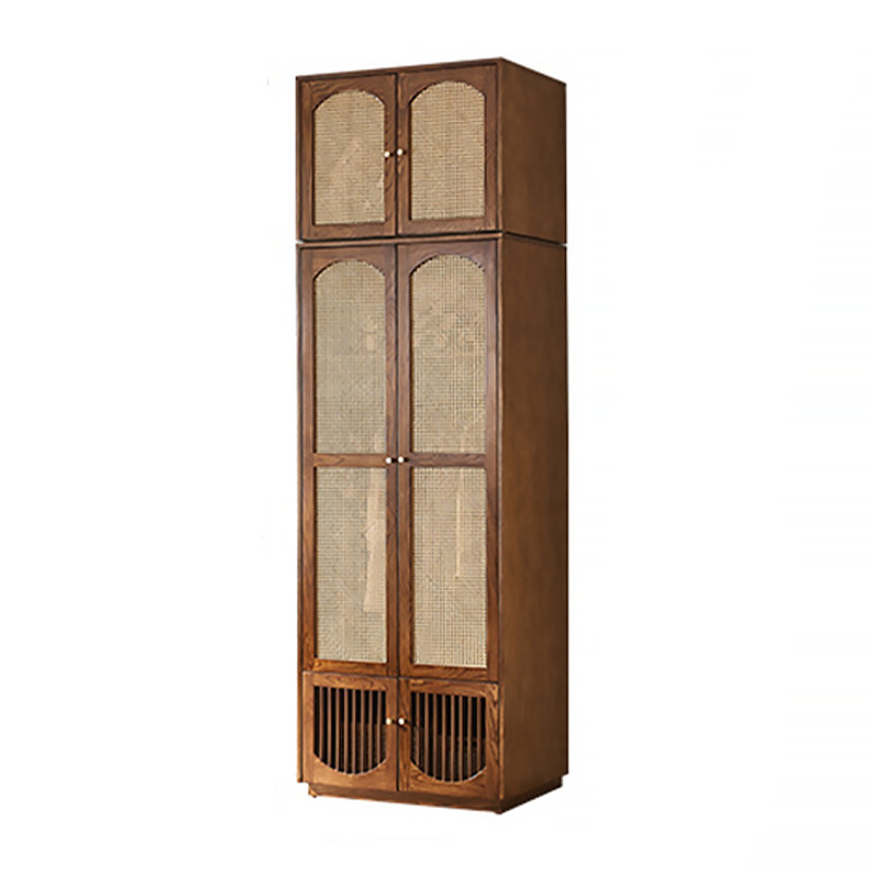 Armoire de rangement à deux portes en rotin blanc de style médiéval