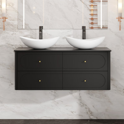 Meuble-lavabo mural 48 po avec lavabos vasques, robinets