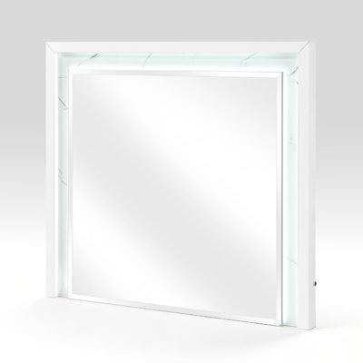 Cyna Dresser Mirror, LED Faux Marble Panels, High Gloss White 39 X 44