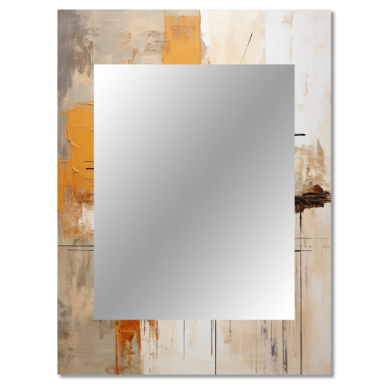 Orange Impressions II - Abstract Collages Decorative Wall Mirror, Yellow Mirror, Printed Metal Art, 40" x 30"