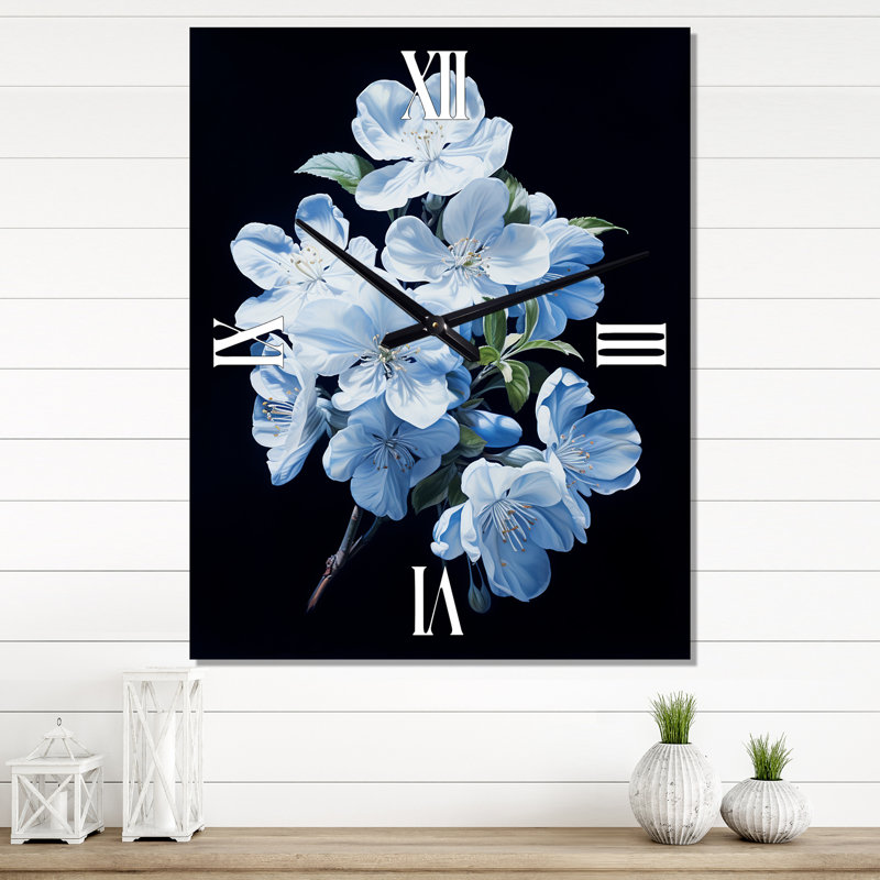 Apple Blossom Monochromatic Elegance I - Floral Modern Wall Clock, 28" H x 12" W x 1" D