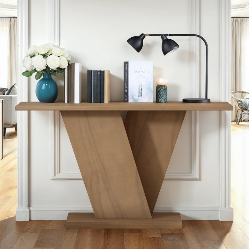 Console à base en V avec plateau spacieux, capacité de 220 lb, Brun