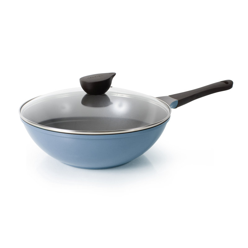 Deep Blue 12'' Non-Stick Aluminum Wok with Glass Lid