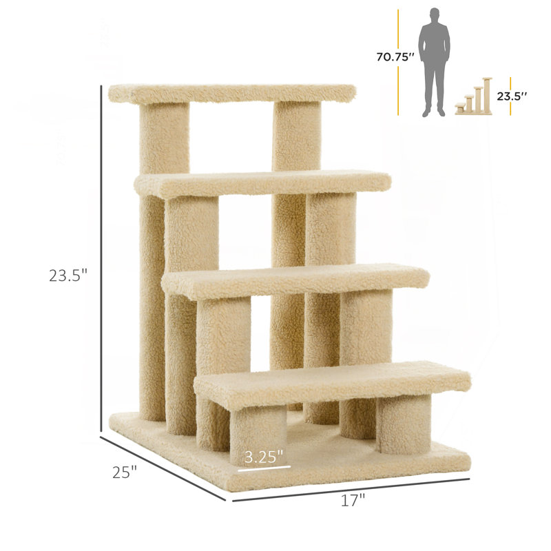 Escalier pour chat avec tapis à griffes à 4 niveaux 25 po Pawhut, beige