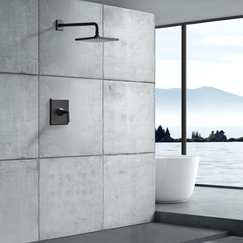 Lotto Collection Shower Trim Only: 8" Square Shower Head, Single Handle Set & Rough-in Valve Included - Matte Black