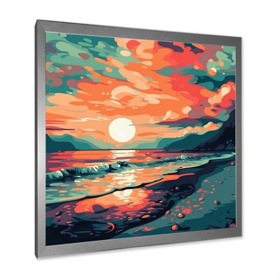Coucher de soleil sur la plage, couleurs rétro expressives sur toile