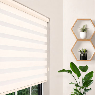 Custom-Cut Size Zebra Blinds for Indoor Windows Light Filtering & Room Darkening Roller Shades ( Cream Color ) ( Height 78 inch ) ( Width 44 inch )