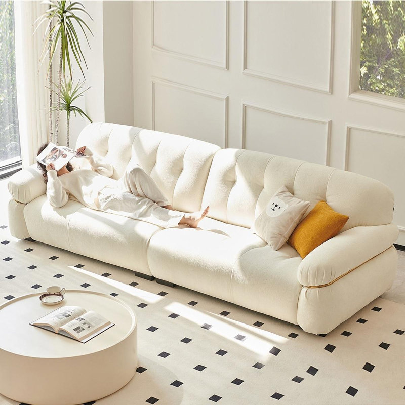 Beige Polyester Modular Sofa cushion couch, 32.68" H x 110.24" W x 39.37" D