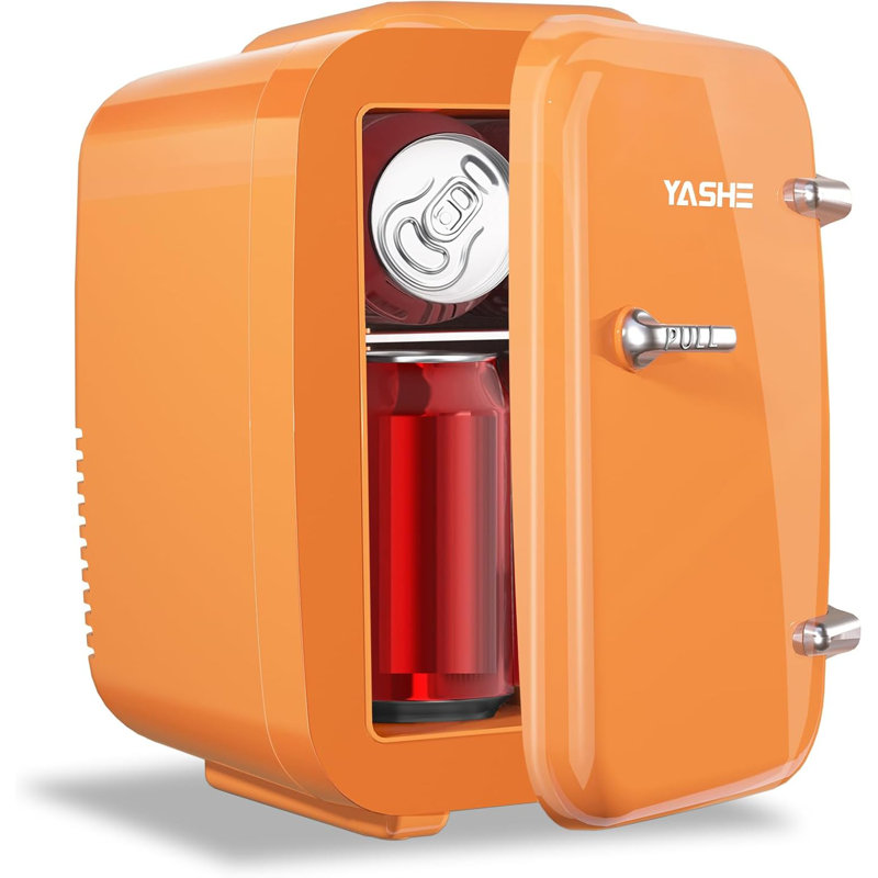 YASHE Mini Fridge, 4 Liter/6 Cans Small Refrigerator for Skincare, 110V AC/ 12V DC Thermoelectric Cooler and Warmer for Drink Office Dorm Bedroom Car, White