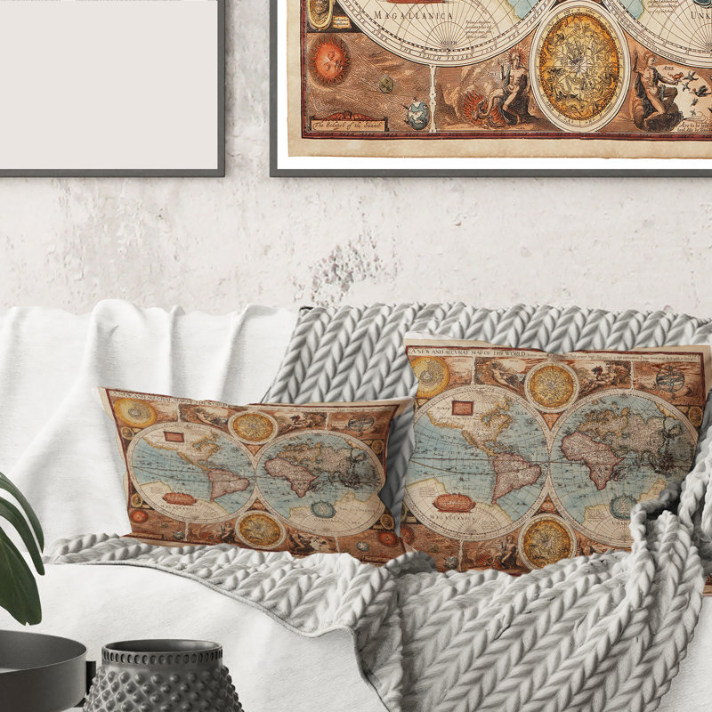 Rectangle, ancienne carte du monde - Coussin décoratif à imprimé rétro