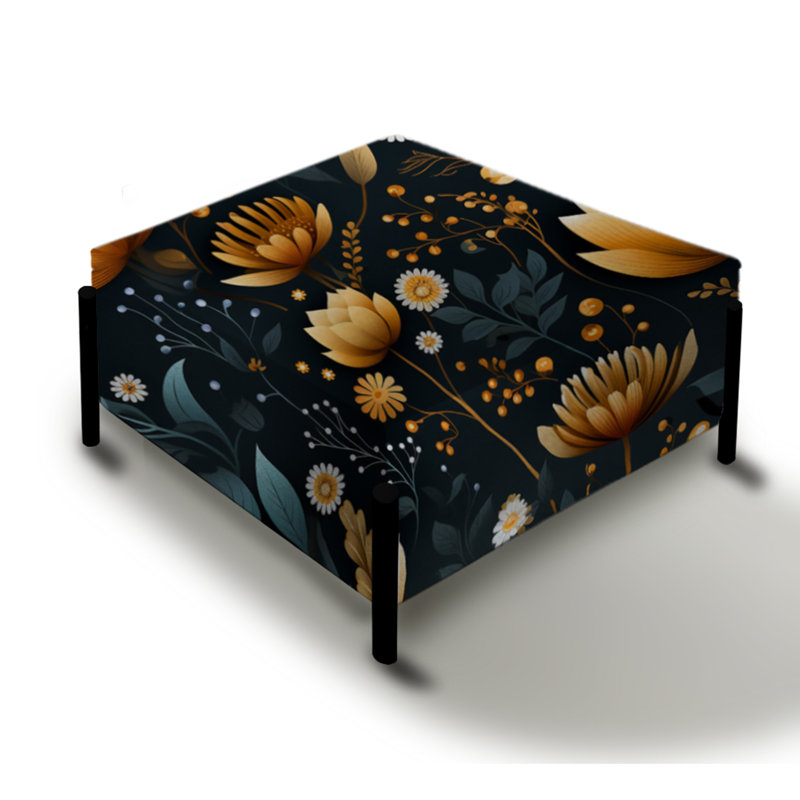 Motif floral orange boho chic - Grand repose-pieds carré floral
