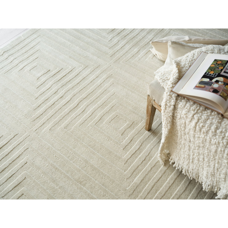 Tovello Modern Handmade Silky Nylon Beige Area Rug, Rectangle 4' x 5'