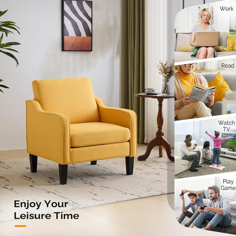 Fauteuil de 29,9 po de largeur Amaryia, Mélange de lin jaune