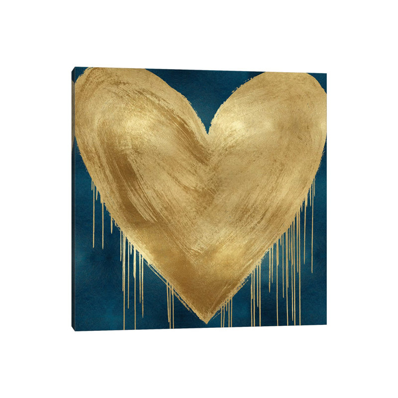 Big Hearted Gold On Teal by Lindsay Rodgers - Wrapped Canvas Print, 30.48 cm H x 30.48 cm W