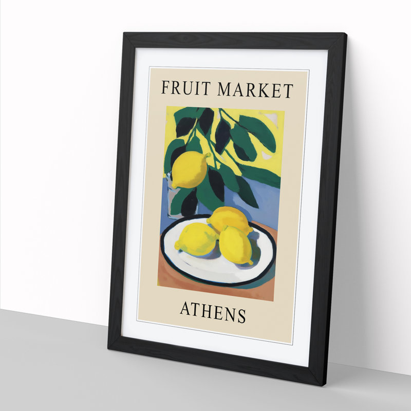 Lemon Athens Fruit Market Exhibition - Single Picture Frame Print on Wood, 64cm H x 46cm W x 2cm D