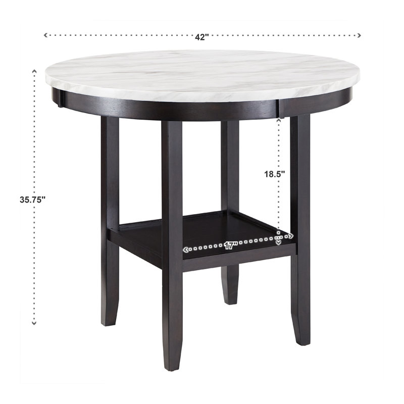 42" Round Counter Height Dining Table with White Faux Marble Top