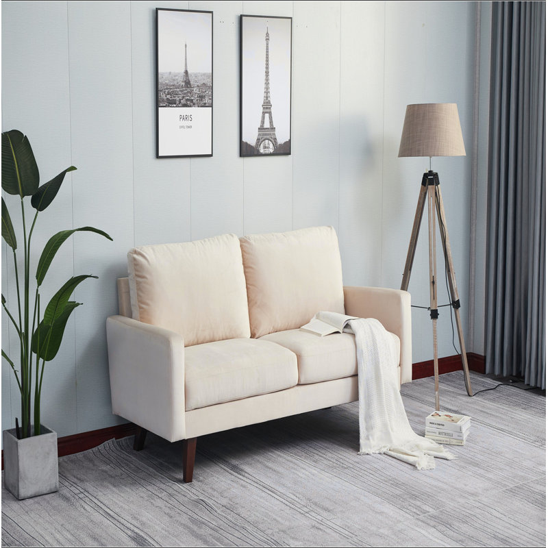 Causeuse en microfibre avec coussin en mousse haute densité - Structure et pieds en bois massif
