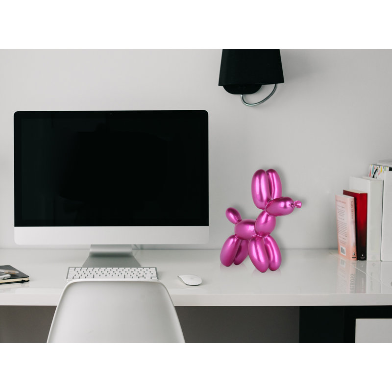 Dog Balloon Large Resin Statue, 27cm H x 26cm W x 9.5cm D, Pink
