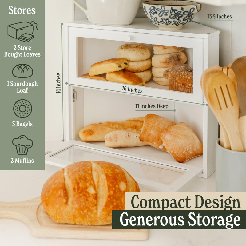 Boîte à pain de coin pour comptoir de cuisine, boîte à pain double, rangement sous l'armoire, , Blanc