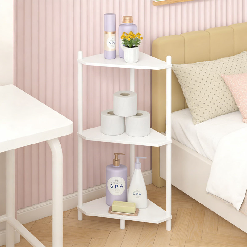 Tablette d'angle à 3 niveaux en bambou - Rangement compact pour la salle de bain, le salon, la chambre à coucher, la cuisine et le bureau