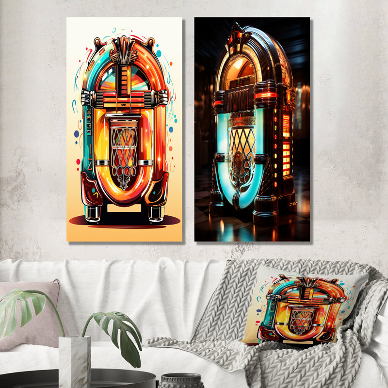 Cubist Jukebox Harmony II - Jukeboxes, ensemble de 2 reproductions d'art mural, H 28 po x l 25 po, Toile tendue