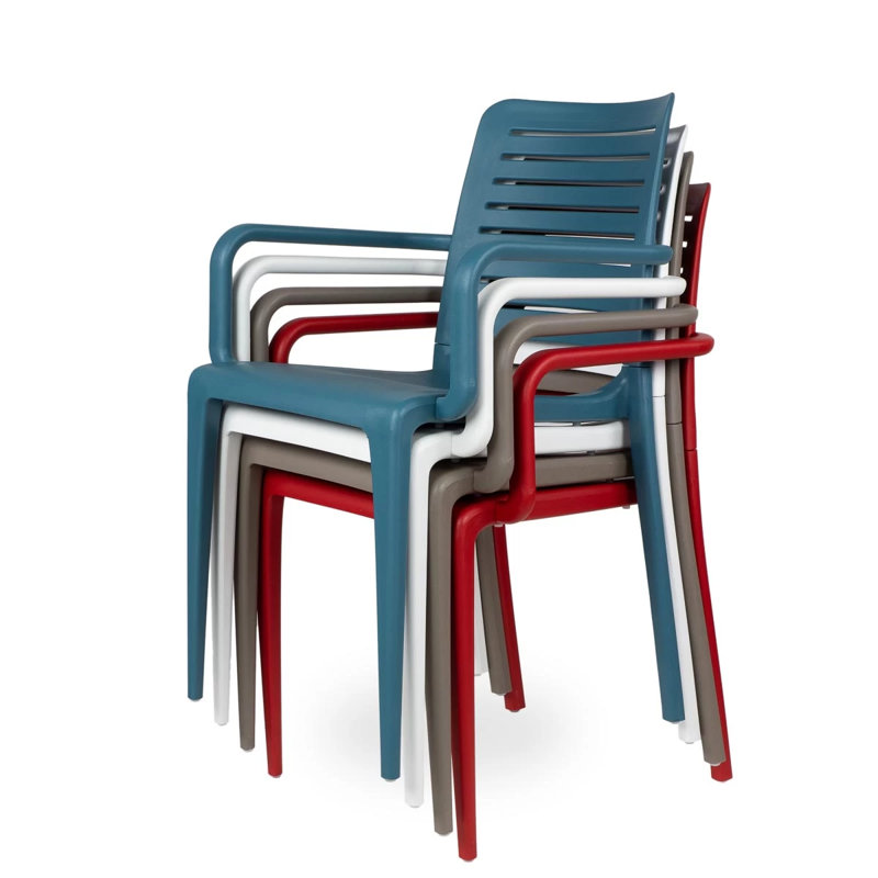 Geralde Stacking Patio Dining Armchair with Cushion, Taupe