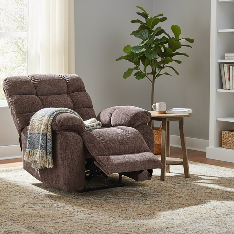 Classic Power Chenille Lift Recliner with Storage Pocket, Massage and Lumbar Heating Function, Brown Chenille