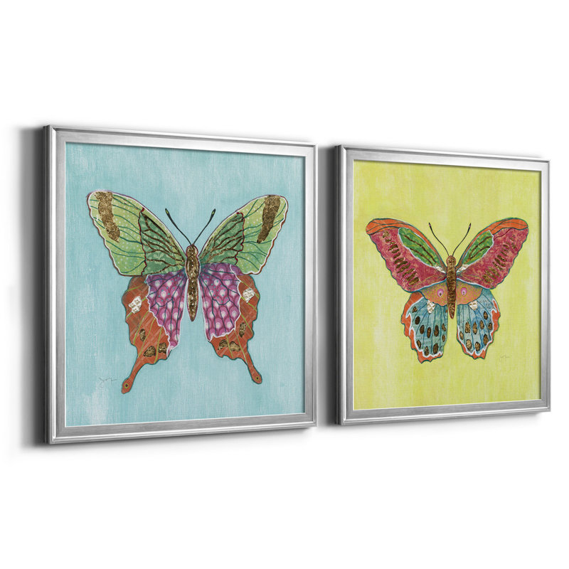 «Butterfly On Blue», reproduction de cadre photo sur toile 2 pièces, Argent, H 26,5 po x l 53 po x P 1,5 po